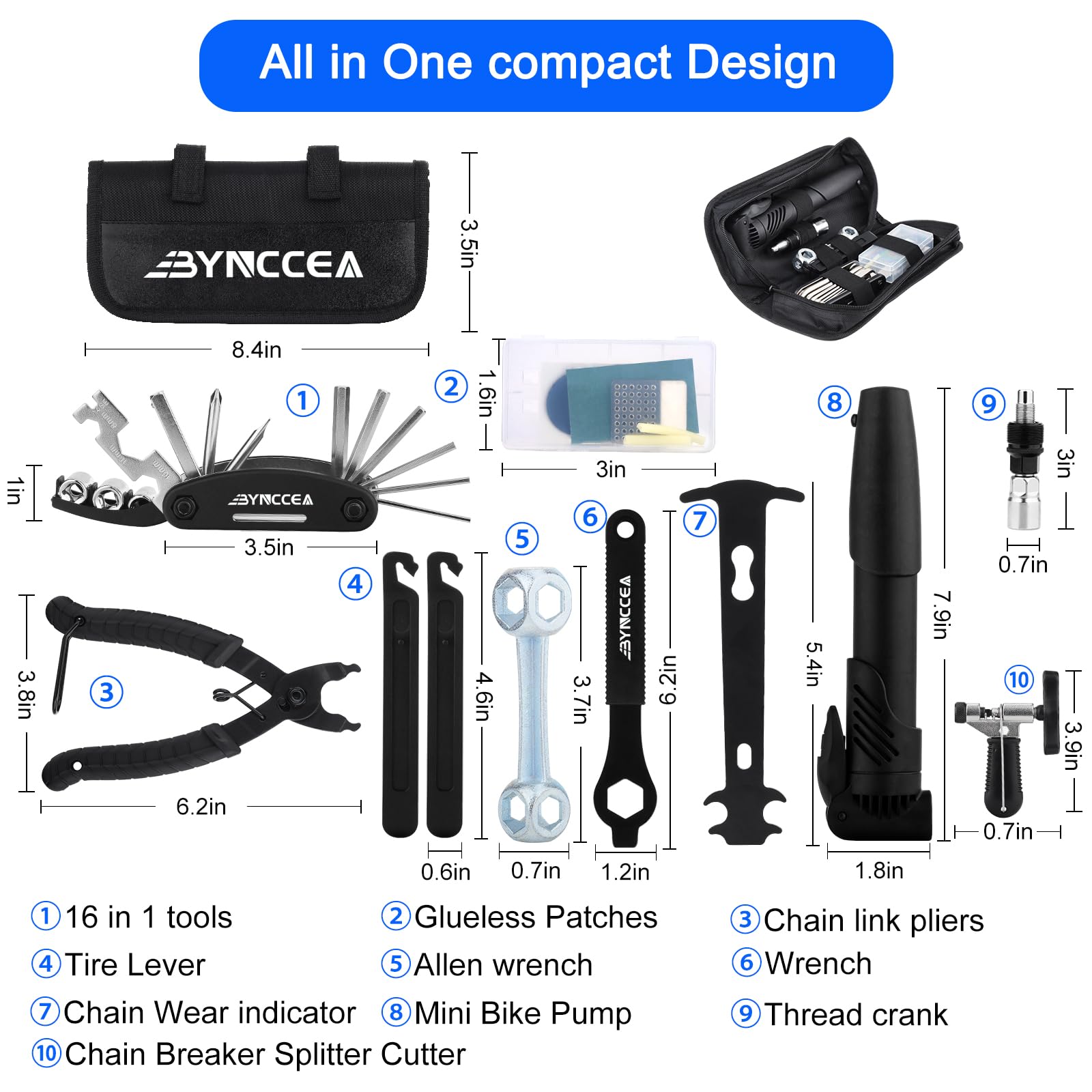 Amazon.com: Bynccea Bike Tire Repair Tool Kit with Tire Pump